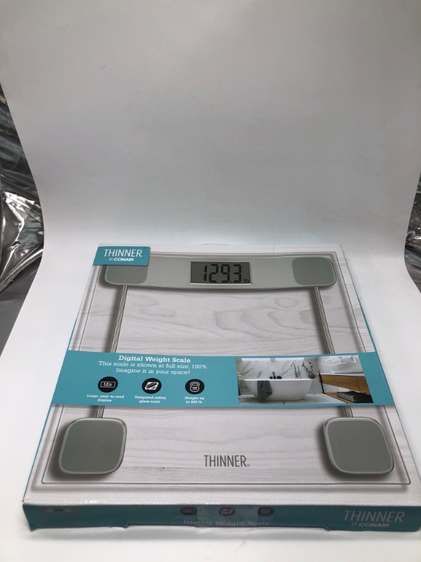 Photo 3 of Clear Glass Weight Scale Silver - Thinner: Digital Bathroom Scale with LCD Display, 400 lb Capacity
