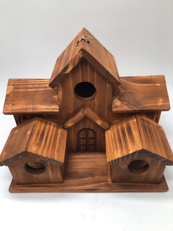 Photo 2 of COLEBA Bird Houses for Outside,Outdoor 5 Hole Bird House Room for 5 Bird Families Bluebird Finch Cardinals Hanging Birdhouse for Garden (Brown - Set of 1)