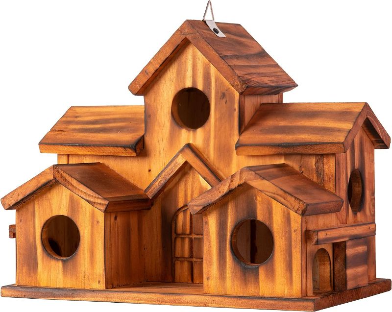 Photo 1 of COLEBA Bird Houses for Outside,Outdoor 5 Hole Bird House Room for 5 Bird Families Bluebird Finch Cardinals Hanging Birdhouse for Garden (Brown - Set of 1)