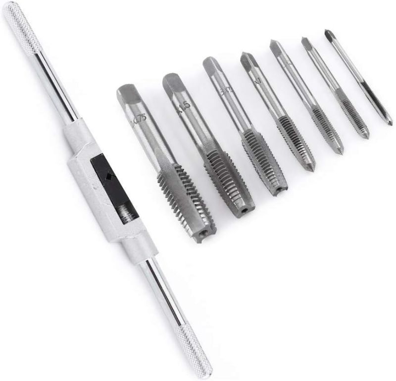 Photo 1 of 8pcs Thread Machine Taps Set, Adjustable Tap Wrench Set with Metric Thread Tap M3/4/5/6/8/10/12 Insert Screw Taps