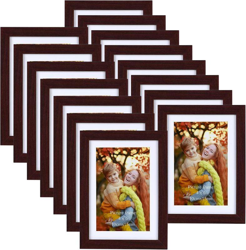 Photo 1 of 5x7 Picture Frame Set of 15, Display Pictures 4x6 with Mat or 5x7 without Mat, Multi Photo Frames for Wall Mounting or Tabletop Display, Dark Red