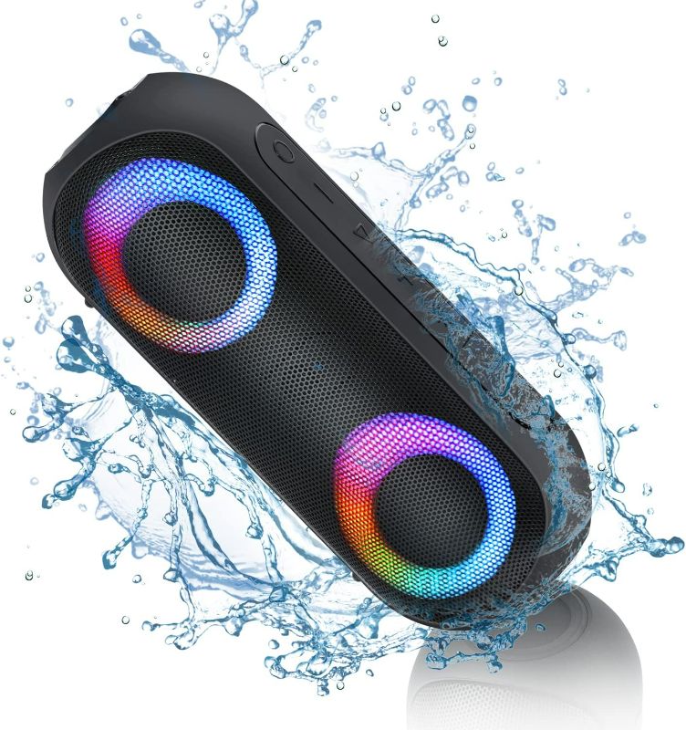 Photo 1 of Bluetooth Speakers with Light, 30W Portable Bluetooth Wireless(100FT Range) Loud Stereo Sound, IPX7 Waterproof Shower Speakers, RGB Multi-Colors Rhythm Lights, 1000mins Playtime for Indoor&Outdoor