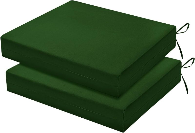 Photo 1 of  Outdoor Chair Cushions Set of 2, Outdoor Patio Chair Cushions with Ties,Waterproof Chair Cushions for Outdoor Furniture, 18.5 x 16 x 3 inch, Forest Green