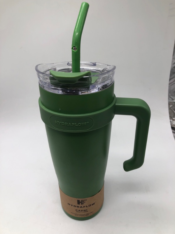 Photo 2 of HYDRAFLOW Capri - 40oz Tumbler with Straw - Triple Wall Vacuum Insulated Tumbler - Insulated Smoothie Cup - Stainless Steel Tumbler - Reusable Tumbler with Lid - Hunter Green