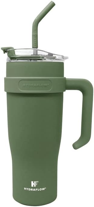 Photo 1 of HYDRAFLOW Capri - 40oz Tumbler with Straw - Triple Wall Vacuum Insulated Tumbler - Insulated Smoothie Cup - Stainless Steel Tumbler - Reusable Tumbler with Lid - Hunter Green