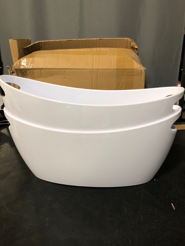 Photo 2 of Ice Buckets for Parties, 2 PCS Acrylic Champagne Beverage with 2 Ice Bucket Scoop, Drinks Buckets Tub for Cocktail Bar, Long and Narrow 5.5 Liter Bucket for Party(5.5L) (White)