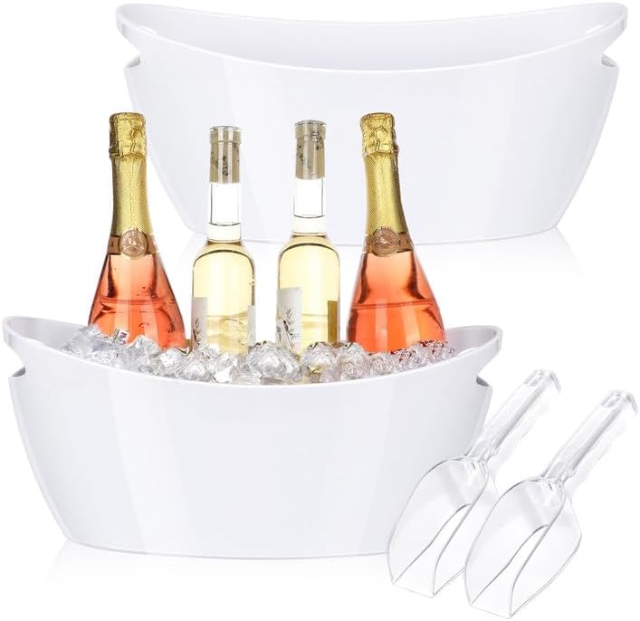 Photo 1 of Ice Buckets for Parties, 2 PCS Acrylic Champagne Beverage with 2 Ice Bucket Scoop, Drinks Buckets Tub for Cocktail Bar, Long and Narrow 5.5 Liter Bucket for Party(5.5L) (White)