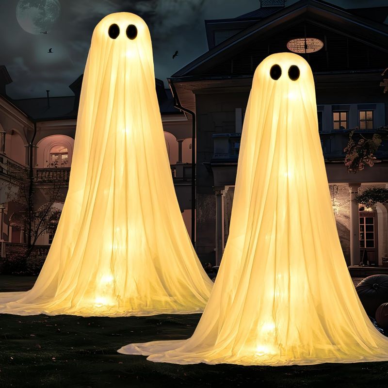 Photo 1 of JOYIN 2 Pack 50'' Halloween Decorations Outdoor Light Up Ghost, Standing Ghost Halloween Decor with Warm String Light, Halloween Ghost Decorations for Indoor Yard Porch Lawn Garden Party Supplies