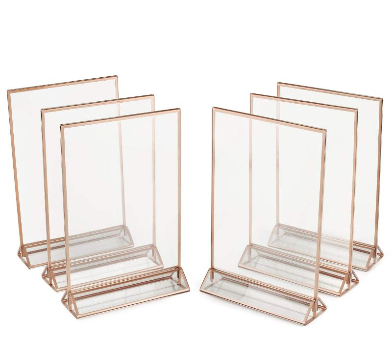 Photo 1 of Clear Acrylic Double Sided Frames Display Holder with Vertical Stand and 3mm Gold Border Pack of 6 4x6 Rose Gold …