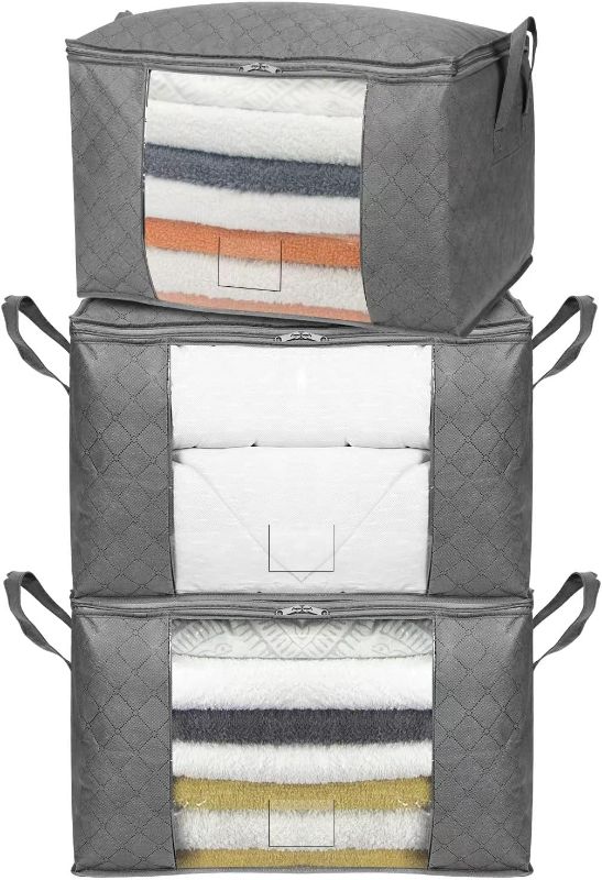 Photo 1 of Amazon Basics Foldable Large Zipper Storage Bag Organizer Cubes with Clear Window & Handles, 3-Pack, Gray