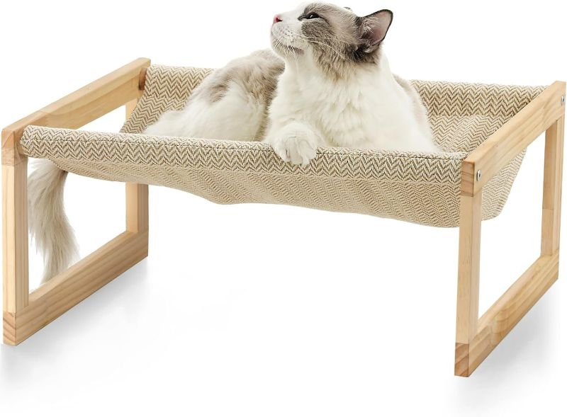 Photo 1 of FUKUMARU Dog Bed, Large Breathable Cat Bed, Wooden Cat Hammock for Outdoor, 21 X 16.5 Inch Elevated Pet Furniture Suitable for Kitty, Puppy, Rabbit, Bunny and Small Animal