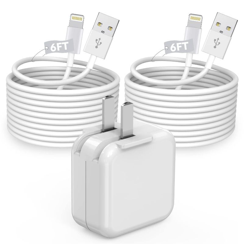 Photo 1 of iPad Charger iPhone Charger, 12W USB Power Adapter Foldable Portable Travel Plug with 2Pack MFi Certified 6FT iPad Charging Cord Cable for iPad 4/5/6/7/8/9, iPad Mini 1/2/3/4/5, iPad Air 1/2/3, iPhone