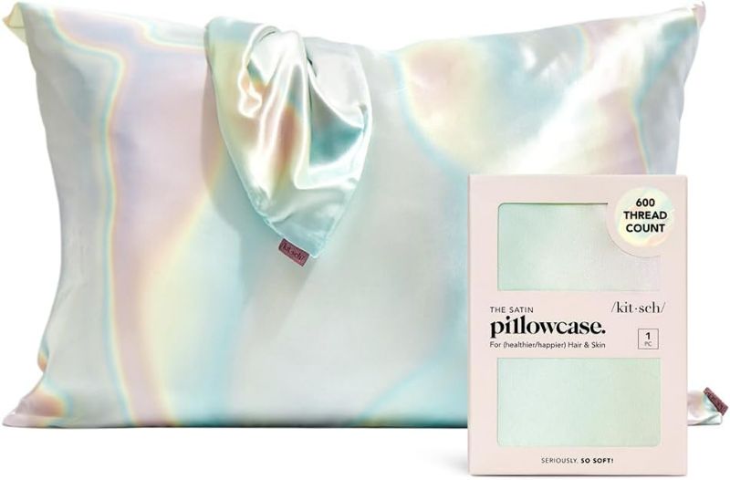 Photo 1 of Kitsch Satin Pillowcase with Zipper for Hair & Skin, Softer Than Silk Pillow Cases Queen, Smooth Pillow Covers, Machine Washable, Wrinkle-Free, Cooling Satin Pillow Cases Standard Size 19"x26" (Aura)