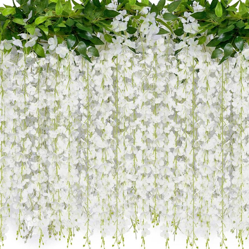 Photo 1 of Branches Wisteria Hanging Flowers 6 Feet Artificial White Wisteria Vine Silk Wisteria Flowers Garland for Wedding Arch Party Garden Home Decor