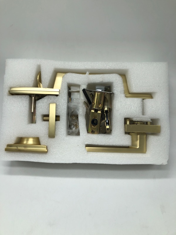 Photo 1 of Front Door Handle and Deadbolt Sets, Gold Door Handle Lock with Reversible Handle Lever, Heavy Duty Door Hardware, Single Cylinder Deadbolt Lock and Key Combo Pack