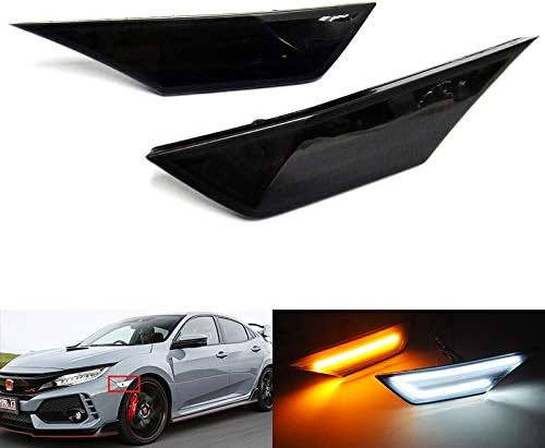 Photo 1 of 2x Black Smoked Lens Front Bumper Amber LED Side Marker Turn Signal Light Daytime Running Light DRL White For 2016-2021 Honda Civic FC/FK Si Type R