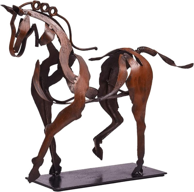 Photo 1 of Handmade Horse Statue - Unique Rustic Decor for Office & Home - Hand-Painted Metal Sculpture - Perfect Handicraft Gift for Horse Lovers (Brown)