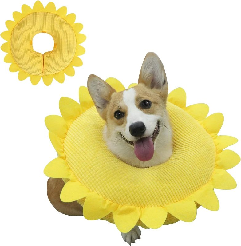 Photo 1 of IEUUMLER Inflatable Recovery Dog Collar, Protective Donut Cone, Adjustable Soft Collar for Dog and Cat After Surgery Prevent from Biting & Scratching EU002 (L (Neck:14"-18"), Sunflower)