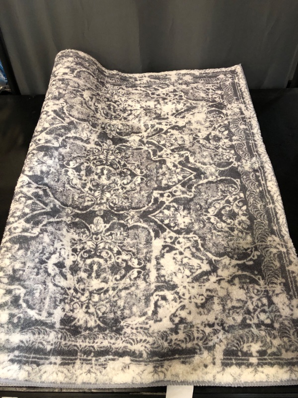 Photo 2 of Bloom Rugs Washable Non-Slip 10 ft Runner - Gray/Charcoal Traditional Medallion Runner for Entryway, Hallway, Bathroom, and Kitchen - Exact Size: 2.5' x 10'