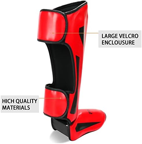 Photo 4 of Medium  FIVING MMA Martial Arts Shin Guards – Padded, Adjustable Muay Thai Leg Guards with Instep Protection for Kickboxing/MMA Training and Sparring – Durable, Professional MMA Equipment