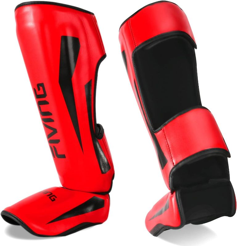 Photo 1 of Medium  FIVING MMA Martial Arts Shin Guards – Padded, Adjustable Muay Thai Leg Guards with Instep Protection for Kickboxing/MMA Training and Sparring – Durable, Professional MMA Equipment