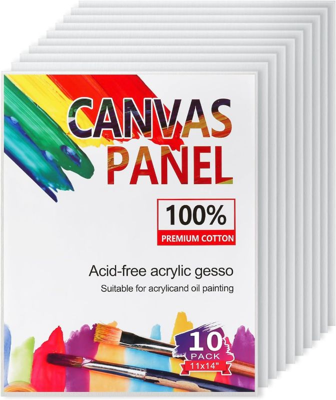 Photo 1 of 10 Pack 11x14 Inch Canvas Boards for Painting, Blank Canvases for Painting, Triple Primed for Oil & Acrylic Paints, 100% Cotton Canvas Panels for Acrylics Oil Watercolor Tempera Paints, 3mm Thicknes