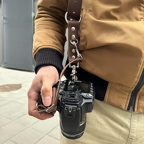 Photo 4 of Dual Camera Harness, Brown Leather Camera Strap for 2 Cameras, Shoulder Double Camera Harness for DSLR/SLR
