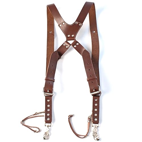 Photo 1 of Dual Camera Harness, Brown Leather Camera Strap for 2 Cameras, Shoulder Double Camera Harness for DSLR/SLR
