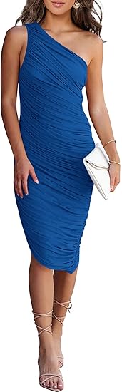 Photo 1 of SIZE LARGE PRETTYGARDEN Women's Ruched Bodycon Dress 2024 Summer One Shoulder Sleeveless Party Cocktail Pencil Dresses