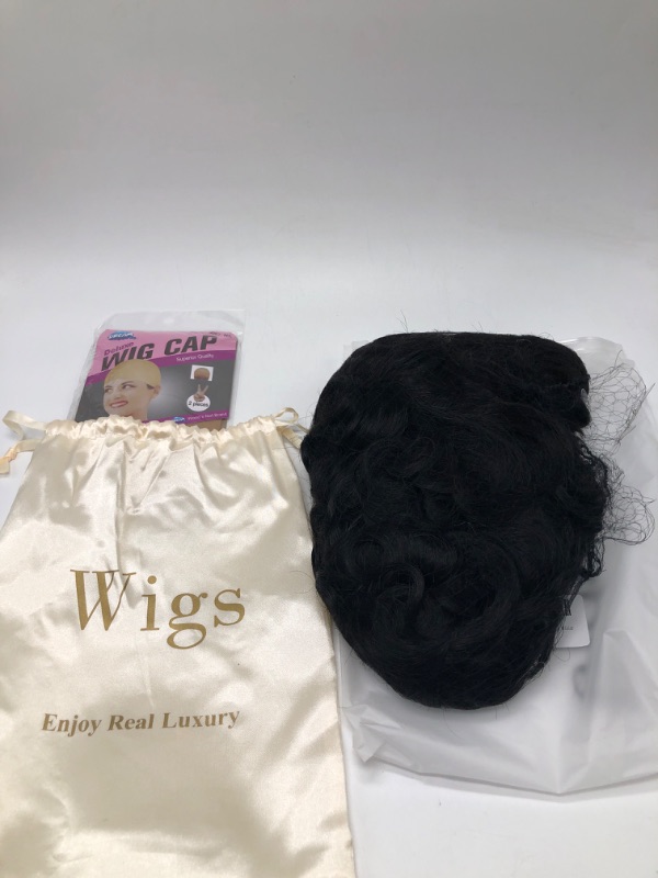 Photo 2 of Curly Pixie Cut Wigs Human Hair Short Bob Wig Human Hair Wig Glueless Wig Layered None Lace Front Wig Full Machine Made Wig 1B Color