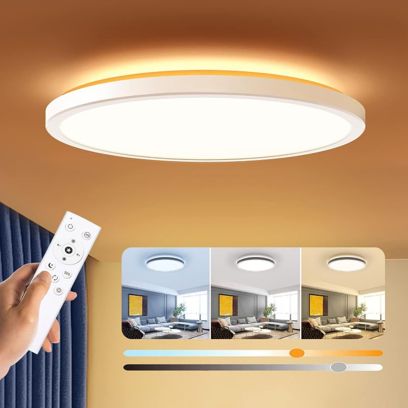 Photo 1 of Dimmable LED Flush Mount Ceiling Light Fixture with Remote Control, BLNAN 12Inch 24W 3000K-6500K Light Color Adjustable, Modern Ultra-Thin Ceiling Lamp for Bedroom Kitchen, Wired