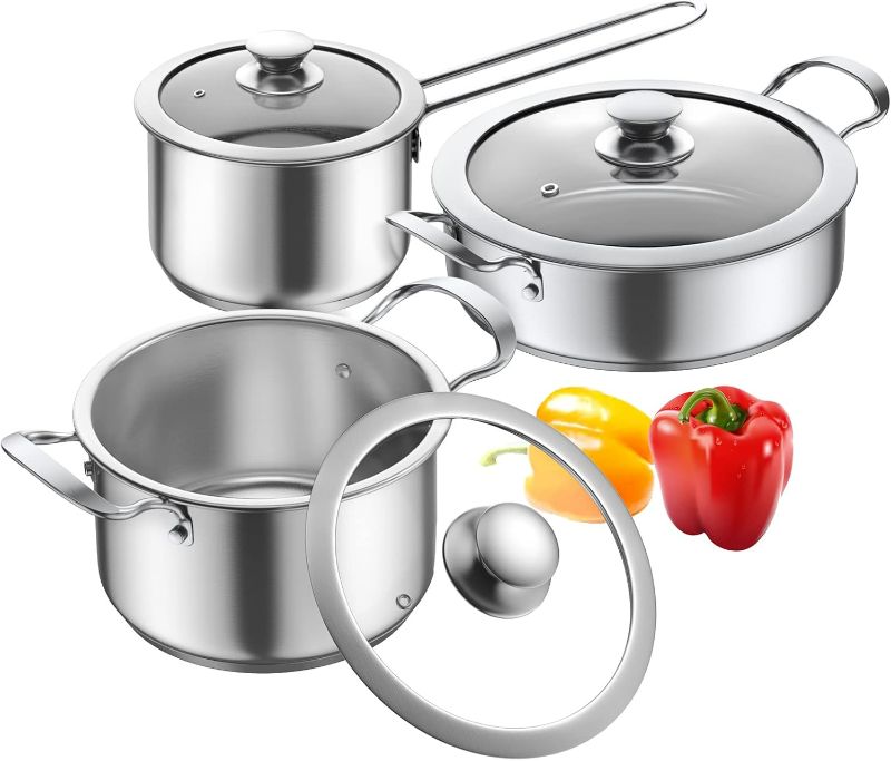 Photo 1 of Stainless Steel pots and pans set, 6 Piece Nonstick Kitchen Induction Cookware Set,Works with Induction/Electric and Gas Cooktops, Nonstick, Dishwasher