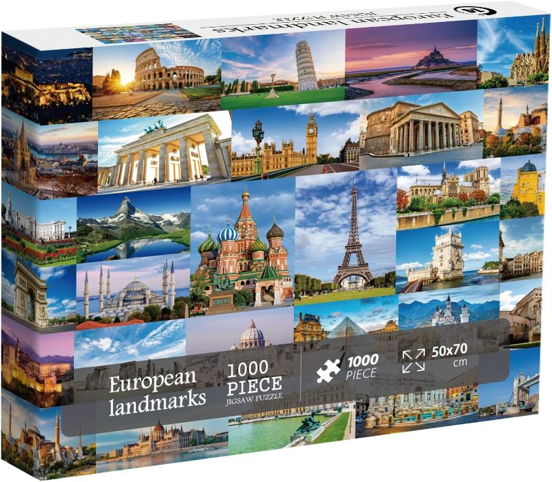 Photo 1 of Europe Travel Puzzle 1000 Pieces for Adults, Eiffel Tower Big Ben Colosseum Landscape Puzzle Scenery, Nature Jigsaw Puzzles Paris Italy Landmarks*** factory sealed***