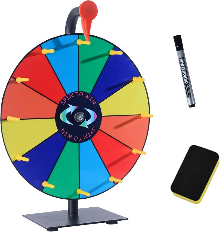 Photo 1 of 12 Inch Heavy Duty Prize Wheel-12 Slots Color Editable Spinning Prize Wheel,With Dry Erase Marker and Eraser,Wheel for Fortune Spinning Game Carnival & Engaging Home Parties,Tradeshow