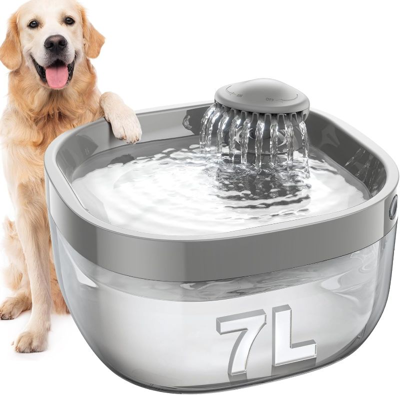 Photo 1 of FINAL SALE ***SOLD AS IS****  7L/1.8Gal Dog Water Fountain for Large Dog, FEELNEEDY Dog Water Bowl Dispenser Pet Water Fountain, Water Dispenser for Dogs with Ultra Quiet Pump for Multiple Cats, Dogs, Pets (FN-W05, Grey)