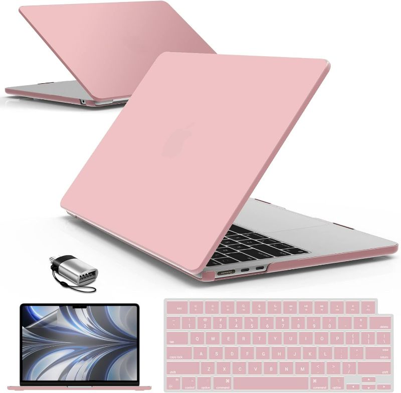 Photo 1 of Hardshell Case & KeyboardCover & ScreenFilm & Type-C Adapter for Mac Air 13.6, Rose Quartz, AT13-KK-RQ+2TC