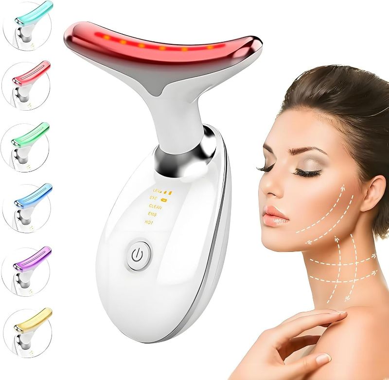 Photo 1 of Facial and Neck Massager Red Light for Face Beauty 7 in 1 Color Led Facial Sculptor Device Neck Chin Sculptor Lifting Device Face Vibrating Massager Tool Wrinkle Remover***COLOR BLACK***