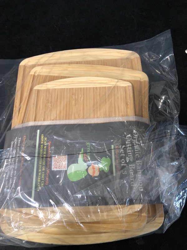 Photo 3 of GREENER CHEF Organic Bamboo Cutting Board Set of 3 with Lifetime Replacements - Wood Cutting Board Set with Juice Groove - Wooden Chopping Board Set for Kitchen, Meat, Vegetables and Cheese