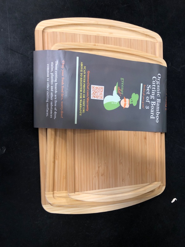 Photo 2 of GREENER CHEF Organic Bamboo Cutting Board Set of 3 with Lifetime Replacements - Wood Cutting Board Set with Juice Groove - Wooden Chopping Board Set for Kitchen, Meat, Vegetables and Cheese