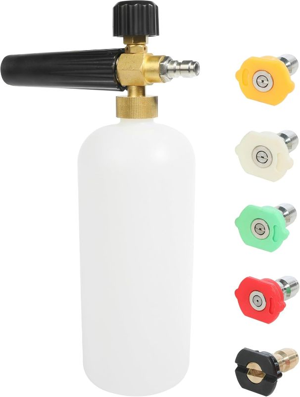 Photo 1 of Car Washing Nozzles & Hose Attachments,Snow Foam Car Wash Soap Sprayer,1 Liter Adjustable Foam Cannon with 1/4" Quick Connector,5 Nozzle Tips,Car Accessories Foam Blaster for Car Washing