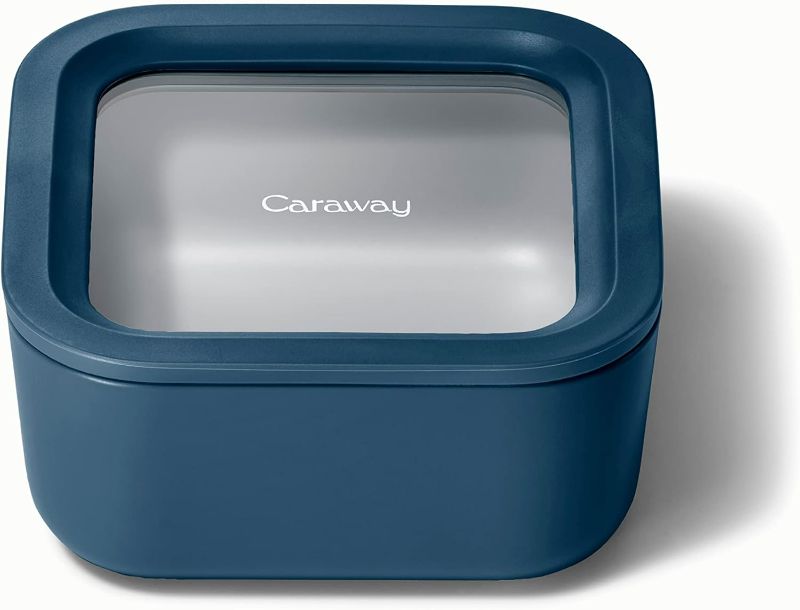 Photo 1 of Caraway Glass Food Storage - 4.4 Cup Glass Container - Ceramic Coated Food Container - Non Toxic, Non Stick Lunch Box Container with Glass Lids. Dishwasher, Oven, & Microwave Safe - Navy