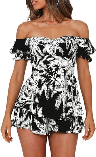 Photo 1 of (S) Fixmatti Women Boho Romper Off Shoulder Ruffle Chiffon Shorts Jumpsuit Playsuits***SIZE S***