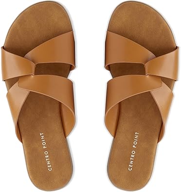 Photo 1 of Size 6 - CentroPoint Women's Flat Sandals Open Toe Slip On Cross Strap Slides Dressy Casual Summer Shoes