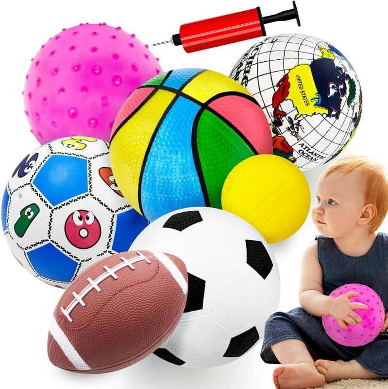 Photo 1 of Balls Toys for Toddlers 1-3, Toddler Outdoor Toys, Set of 7 Boys Girls Indoor Outdoor Sports Balls Toys, Baby Soccer Ball Basketball Tennis Ball Rugby Ball with Bag