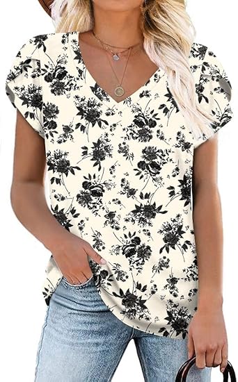 Photo 1 of ***SIZE XXL*** CATHY 2024 Womens Summer Tunics Tops Short Sleeve Casual T-Shirts V Neck Loose Comfy Tee Lightweight Cute Blouse