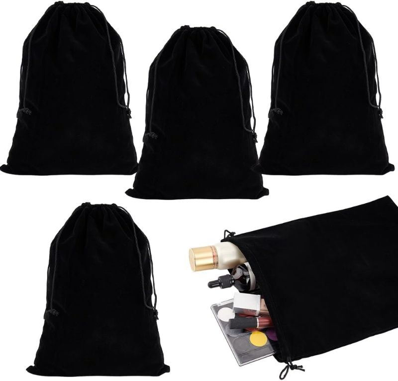 Photo 1 of 9.6x13.7 Inch Velvet Drawstring Bags Large Gift Bags Black Jewelry Packing Pouches for Hair Dryer Hotel Storage Bag Gym Bags Drawstring Cloth Packing Bag for Christmas Thanksgiving