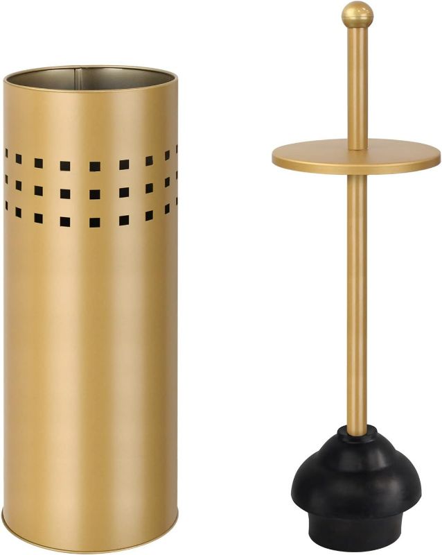 Photo 1 of Blue Donuts Toilet Plunger with Holder for Bathroom, Multi Drain Suitable Also for Bathtubs, Quick Dry, Gold
