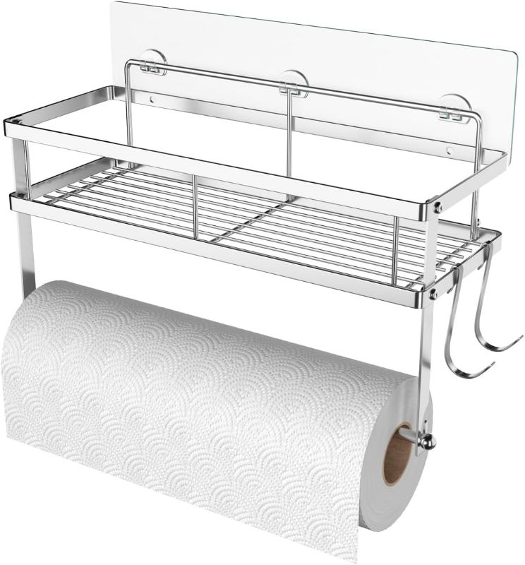 Photo 1 of ESOW Stainless Steel Paper Towel Holder with Shelf Storage, Wall Mount, Brushed Nickel Finish