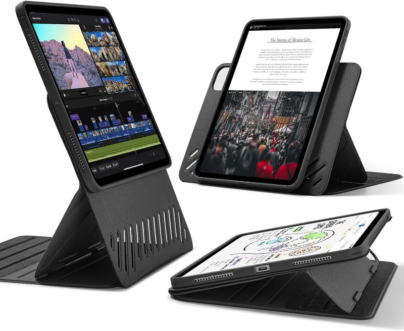 Photo 1 of ESR for iPad Pro 11 Inch Case 2024 5th Generation (M4), Rotating Case with Removable Magnetic Cover, Adjustable Portrait/Landscape Stand with Raised Screen View, 9 Standing Angles, Shift Series, Black