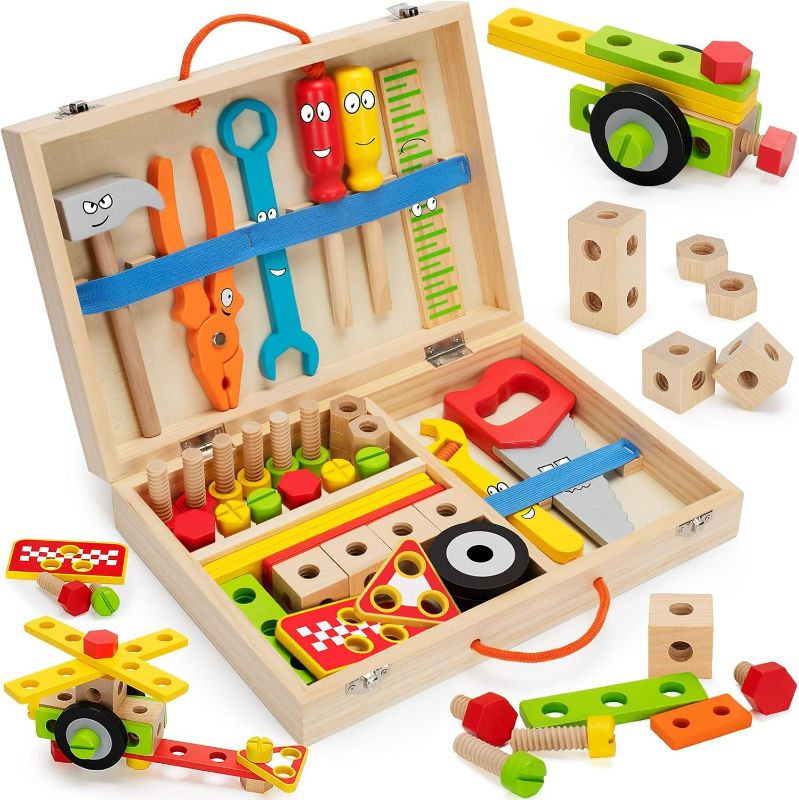 Photo 1 of Kids Tool Set Toy, Stem Montessori Toys for 3 4 5 Years Old Boy Girl, 43 Pcs Wooden Toddler Tool Kits Inc Box, Learning Educational Construction Toy, Birthday for Kids